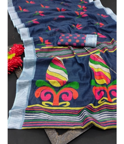 Generic Women's Cotton Linen Digital Print Saree With Unstitched Blouse 5.5Mtr (Blue) Generic Women's Cotton Linen Digital Print Saree With Unstitched Blouse 5.5Mtr (Blue)