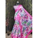 Generic Women's Cotton Linen Printed Saree With Unstitched Blouse 5.5Mtr (Pink)