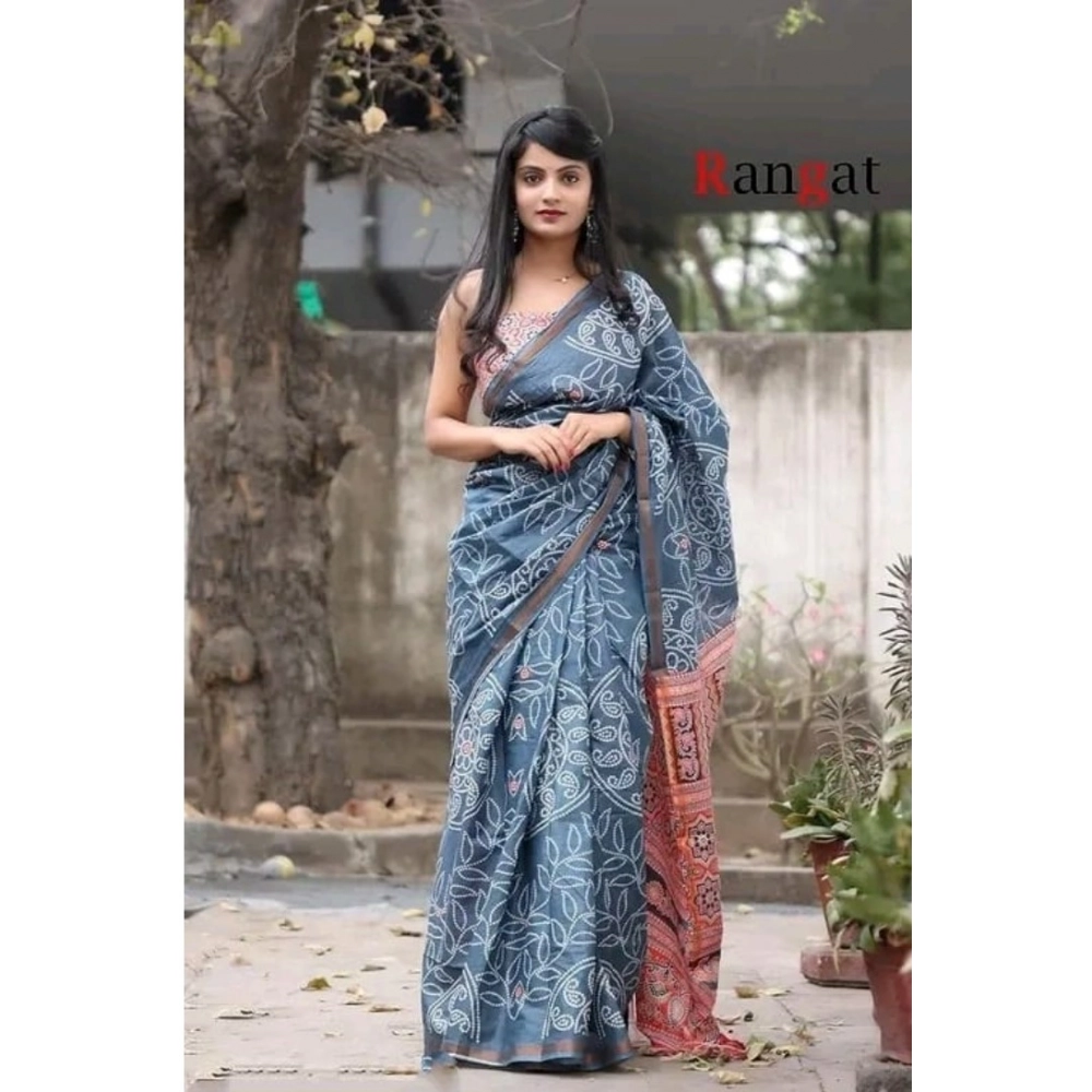 Generic Women's Cotton Linen Printed Saree With Unstitched Blouse 5.5Mtr (Grey) Generic Women's Cotton Linen Printed Saree With Unstitched Blouse 5.5Mtr (Grey)
