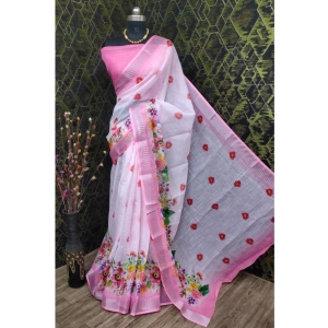 Generic Women's Cotton Linen Woven Design Saree With Unstitched Blouse 5.5Mtr (Pink)