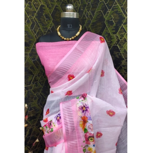 Women's Cotton Linen Woven Design Saree With Unstitched Blouse 5.5Mtr (Pink) Women's Cotton Linen Woven Design Saree With Unstitched Blouse 5.5Mtr (Pink)