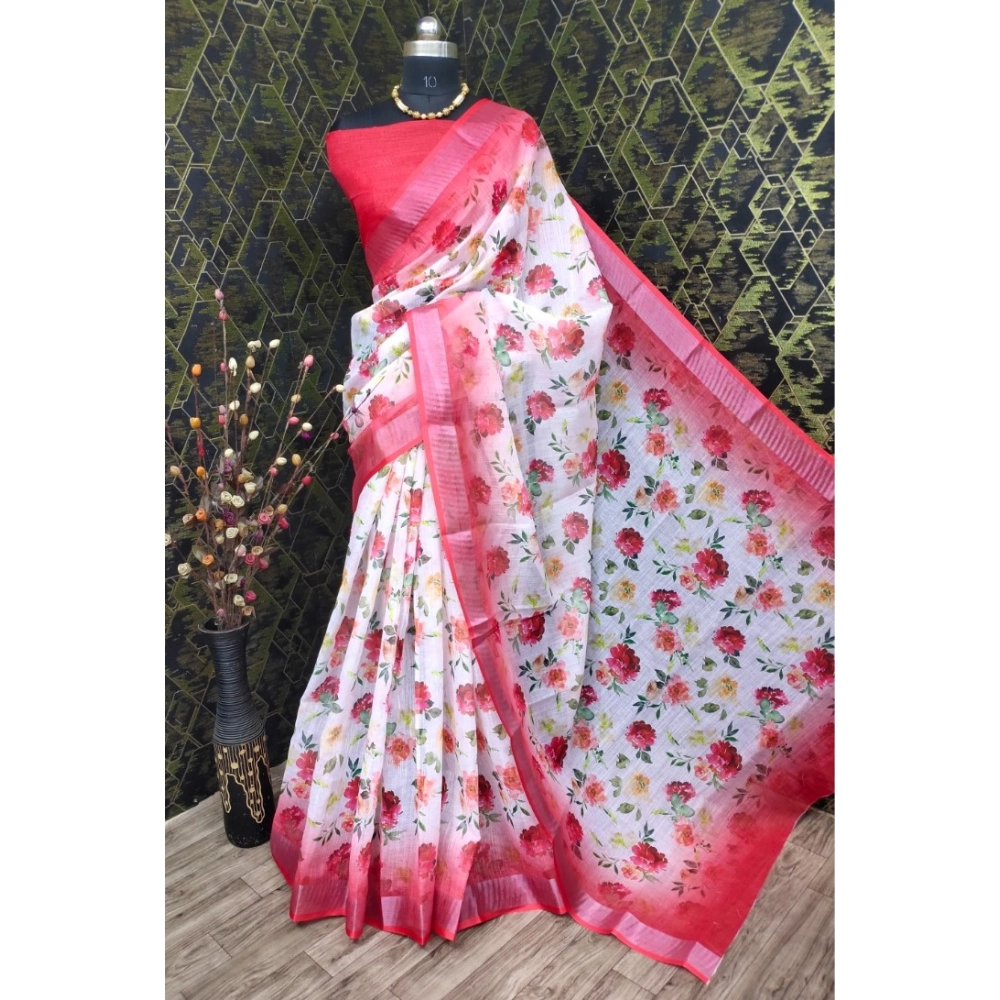 Generic Women's Cotton Linen Woven Design Saree With Unstitched Blouse 5.5Mtr (Red) Generic Women's Cotton Linen Woven Design Saree With Unstitched Blouse 5.5Mtr (Red)