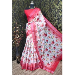 Generic Women's Cotton Linen Woven Design Saree With Unstitched Blouse 5.5Mtr (Red)