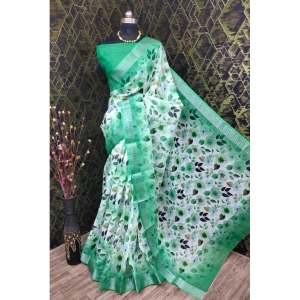 Generic Women's Cotton Linen Woven Design Saree With Unstitched Blouse 5.5Mtr (Green)
