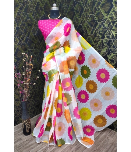 Generic Women's Cotton Linen Woven Design Saree With Unstitched Blouse 5.5Mtr (Pink)