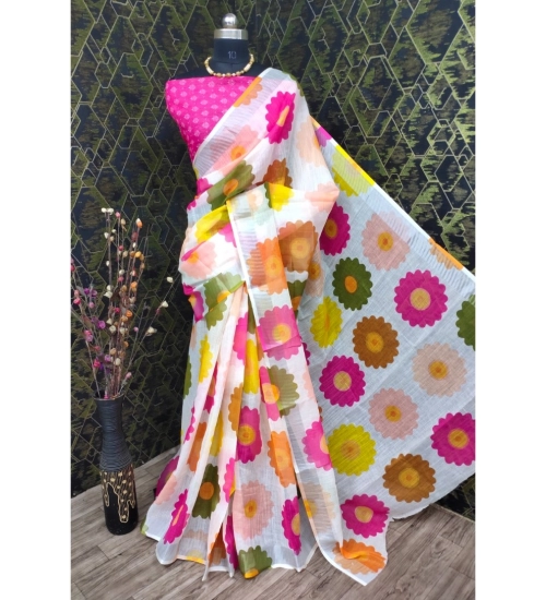 Generic Women's Cotton Linen Woven Design Saree With Unstitched Blouse 5.5Mtr (Pink)