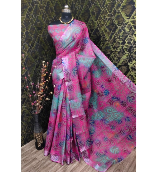 Generic Women's Cotton Linen Woven Design Saree With Unstitched Blouse 5.5Mtr (Pink)