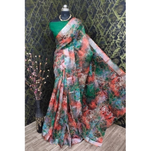 Generic Women's Cotton Linen Woven Design Saree With Unstitched Blouse 5.5Mtr (Green)