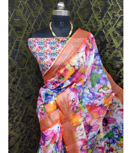 Generic Women's Cotton Linen Printed Saree With Unstitched Blouse 5.5Mtr (Orange) Generic Women's Cotton Linen Printed Saree With Unstitched Blouse 5.5Mtr (Orange)