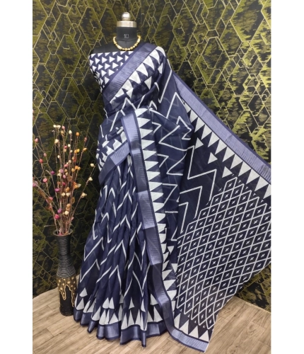 Generic Women's Cotton Linen Woven Design Saree With Unstitched Blouse 5.5Mtr (Grey)