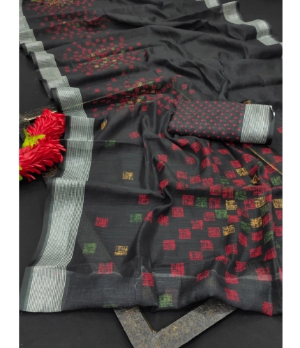 Generic Women's Cotton Linen Digital Print Saree With Unstitched Blouse 5.5Mtr (Black) Generic Women's Cotton Linen Digital Print Saree With Unstitched Blouse 5.5Mtr (Black)