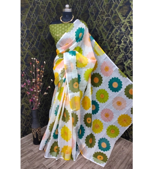 Generic Women's Cotton Linen Woven Design Saree With Unstitched Blouse 5.5Mtr (Green)