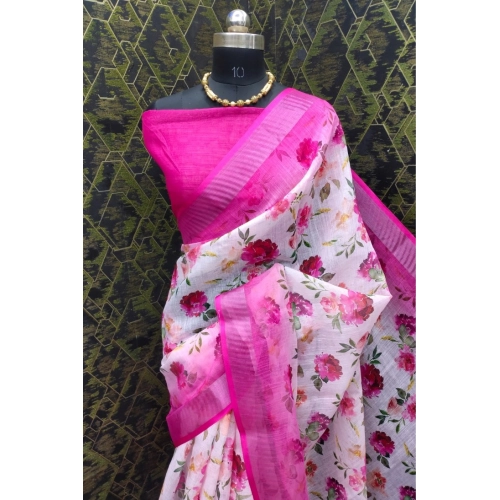 Women's Cotton Linen Woven Design Saree With Unstitched Blouse 5.5Mtr (Pink) Women's Cotton Linen Woven Design Saree With Unstitched Blouse 5.5Mtr (Pink)