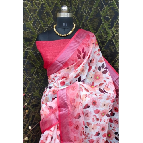 Women's Cotton Linen Woven Design Saree With Unstitched Blouse 5.5Mtr (Red) Women's Cotton Linen Woven Design Saree With Unstitched Blouse 5.5Mtr (Red)