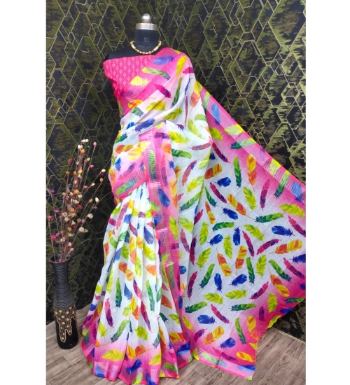 Generic Women's Cotton Linen Woven Design Saree With Unstitched Blouse 5.5Mtr (Pink)