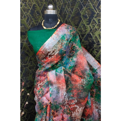 Women's Cotton Linen Woven Design Saree With Unstitched Blouse 5.5Mtr (Green)