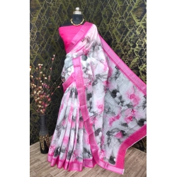 Generic Women's Cotton Linen Woven Design Saree With Unstitched Blouse 5.5Mtr (Pink)