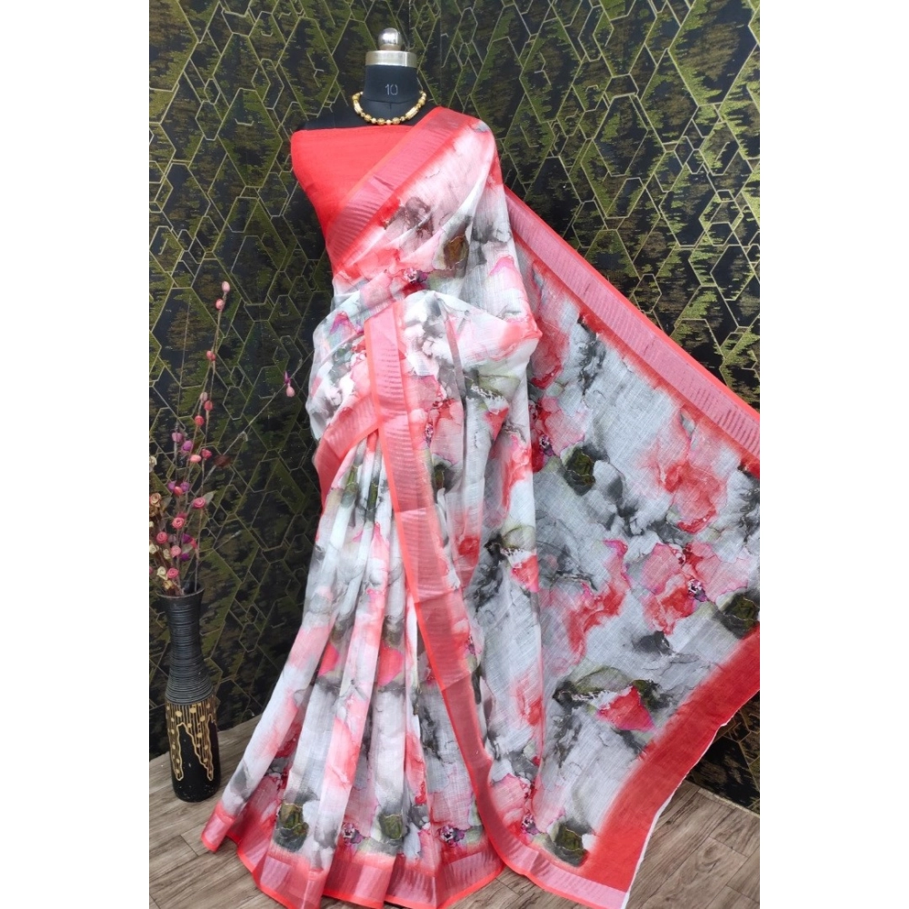 Generic Women's Cotton Linen Woven Design Saree With Unstitched Blouse 5.5Mtr (Red) Generic Women's Cotton Linen Woven Design Saree With Unstitched Blouse 5.5Mtr (Red)