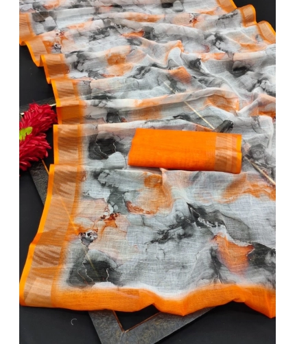 Generic Women's Cotton Linen Woven Design Saree With Unstitched Blouse 5.5Mtr (Orange) Generic Women's Cotton Linen Woven Design Saree With Unstitched Blouse 5.5Mtr (Orange)