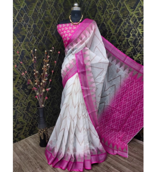 Generic Women's Cotton Linen Woven Design Saree With Unstitched Blouse 5.5Mtr (Pink)