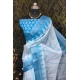 Generic Women's Cotton Linen Woven Design Saree With Unstitched Blouse 5.5Mtr (Sky Blue)