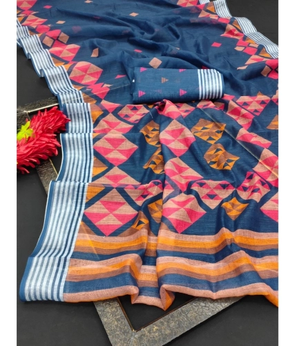 Generic Women's Cotton Linen Digital Print Saree With Unstitched Blouse 5.5Mtr (Blue) Generic Women's Cotton Linen Digital Print Saree With Unstitched Blouse 5.5Mtr (Blue)