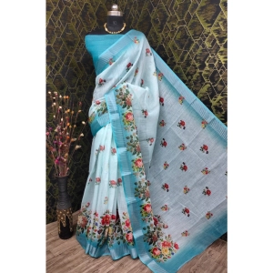 Generic Women's Cotton Linen Woven Design Saree With Unstitched Blouse 5.5Mtr (Sky)