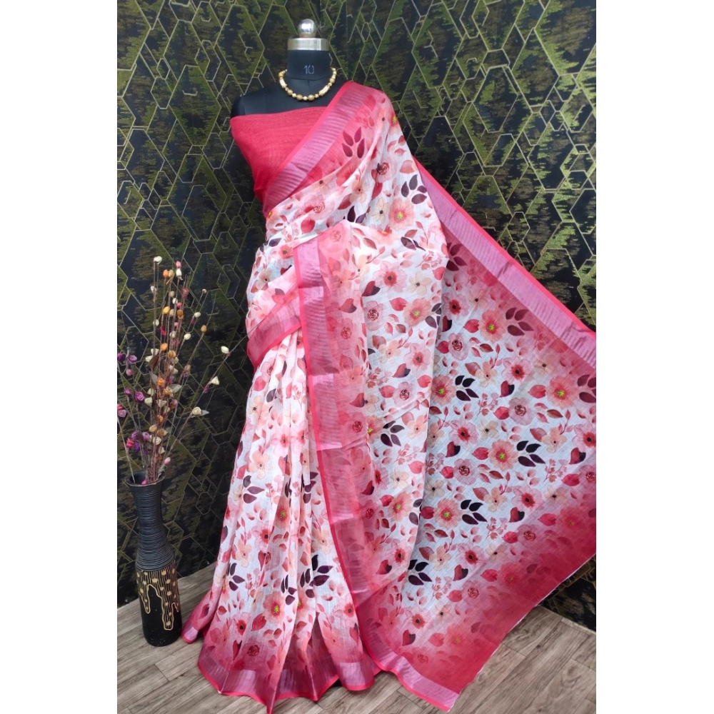 Generic Women's Cotton Linen Woven Design Saree With Unstitched Blouse 5.5Mtr (Red) Generic Women's Cotton Linen Woven Design Saree With Unstitched Blouse 5.5Mtr (Red)