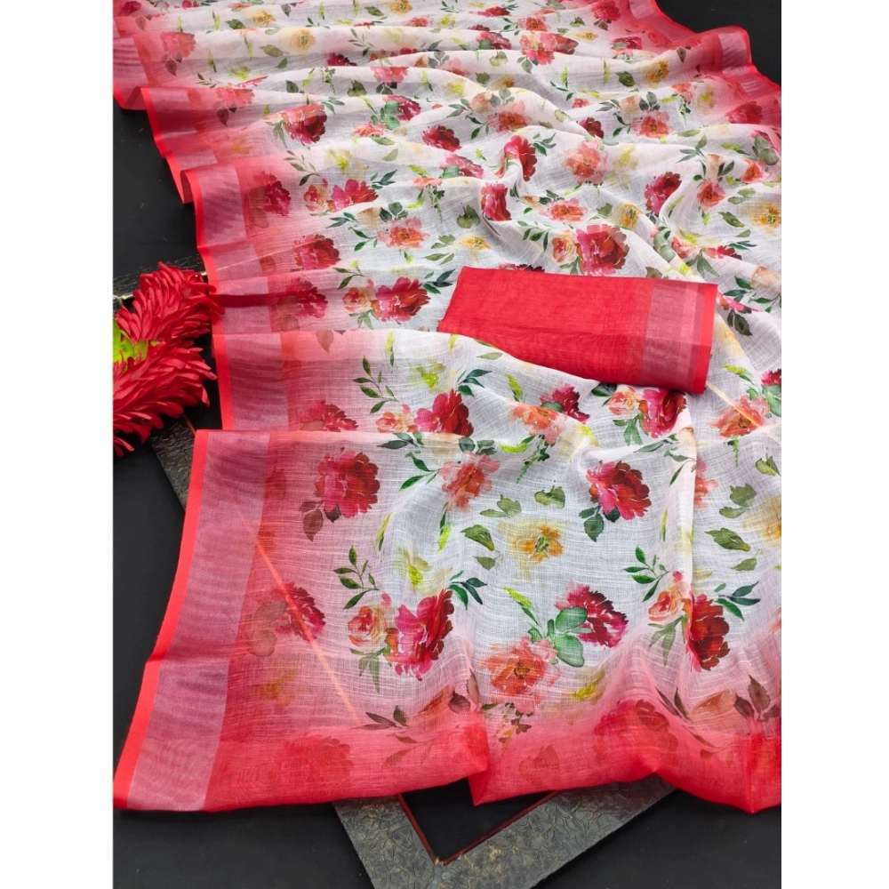 Generic Women's Cotton Linen Woven Design Saree With Unstitched Blouse 5.5Mtr (Red) Generic Women's Cotton Linen Woven Design Saree With Unstitched Blouse 5.5Mtr (Red)