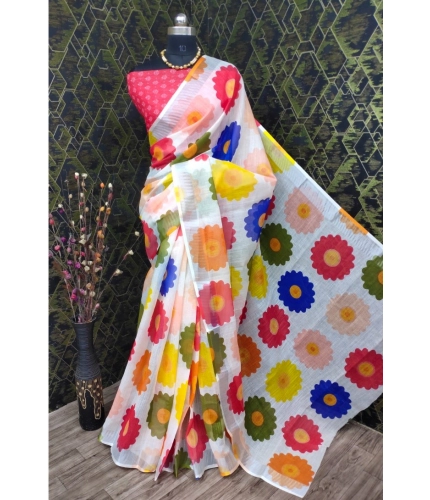 Generic Women's Cotton Linen Woven Design Saree With Unstitched Blouse 5.5Mtr (Red)