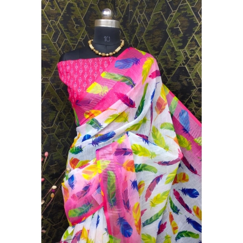 Women's Cotton Linen Woven Design Saree With Unstitched Blouse 5.5Mtr (Pink) Women's Cotton Linen Woven Design Saree With Unstitched Blouse 5.5Mtr (Pink)