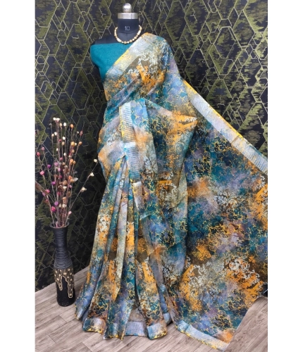 Generic Women's Cotton Linen Woven Design Saree With Unstitched Blouse 5.5Mtr (Multicolor)