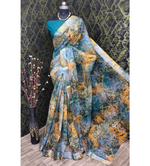 Generic Women's Cotton Linen Woven Design Saree With Unstitched Blouse 5.5Mtr (Multicolor)