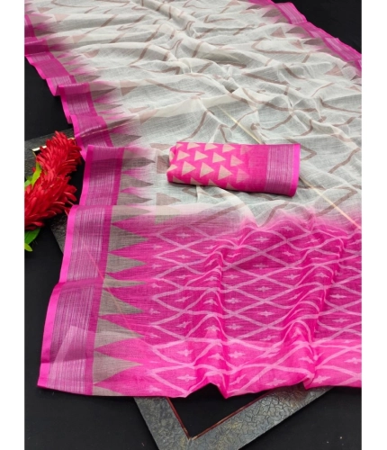 Generic Women's Cotton Linen Woven Design Saree With Unstitched Blouse 5.5Mtr (Pink)
