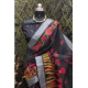 Generic Women's Cotton Linen Digital Print Saree With Unstitched Blouse 5.5Mtr (Black)