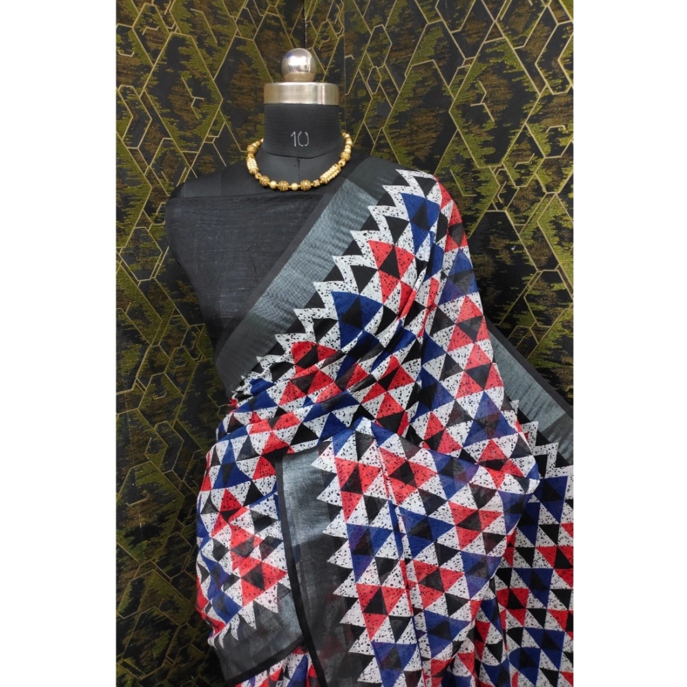 Generic Women's Cotton Linen Printed Saree With Unstitched Blouse 5.5Mtr (Black) Generic Women's Cotton Linen Printed Saree With Unstitched Blouse 5.5Mtr (Black)