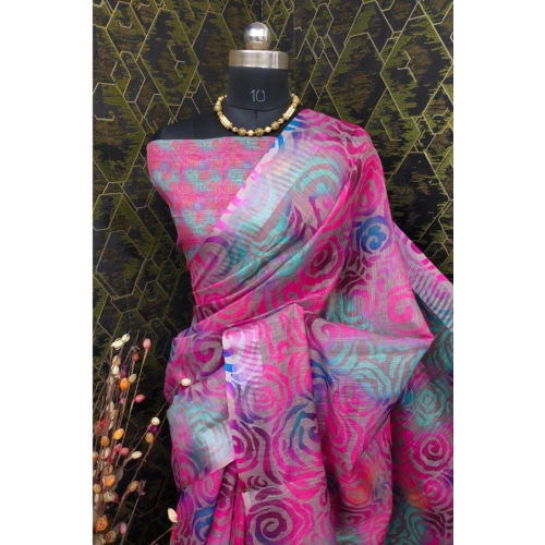 Women's Cotton Linen Woven Design Saree With Unstitched Blouse 5.5Mtr (Pink) Women's Cotton Linen Woven Design Saree With Unstitched Blouse 5.5Mtr (Pink)