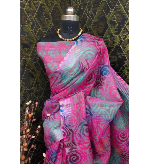 Generic Women's Cotton Linen Woven Design Saree With Unstitched Blouse 5.5Mtr (Pink)