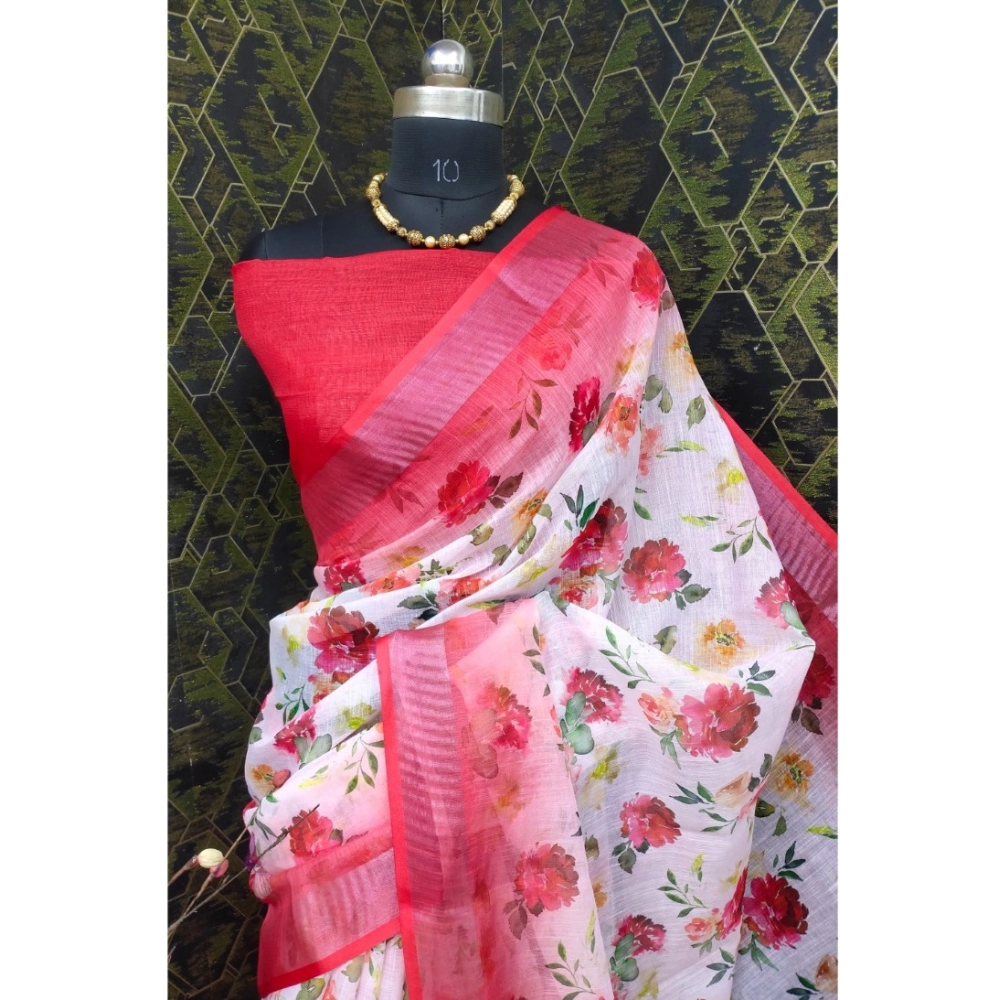 Generic Women's Cotton Linen Woven Design Saree With Unstitched Blouse 5.5Mtr (Red) Generic Women's Cotton Linen Woven Design Saree With Unstitched Blouse 5.5Mtr (Red)