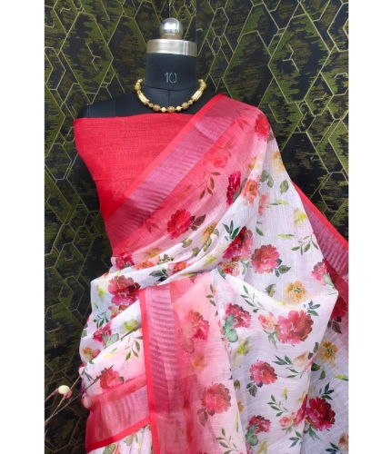 Generic Women's Cotton Linen Woven Design Saree With Unstitched Blouse 5.5Mtr (Red) Generic Women's Cotton Linen Woven Design Saree With Unstitched Blouse 5.5Mtr (Red)