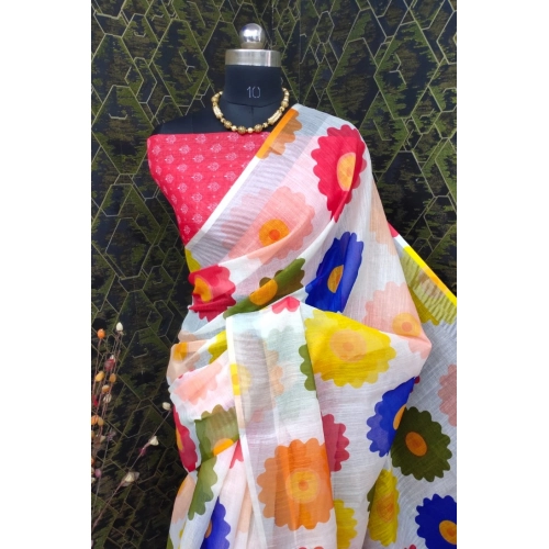 Women's Cotton Linen Woven Design Saree With Unstitched Blouse 5.5Mtr (Red) Women's Cotton Linen Woven Design Saree With Unstitched Blouse 5.5Mtr (Red)