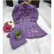 Generic Women's Roman Silk Embroidered 3/4th Sleeve Collar Neck Co-Ord Set (Purple) Generic Women's Roman Silk Embroidered 3/4th Sleeve Collar Neck Co-Ord Set (Purple)