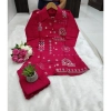 Generic Women's Roman Silk Embroidered 3/4th Sleeve Collar Neck Co-Ord Set (Red)