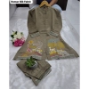 Generic Women's Silk Embroidered 3/4th Sleeve Collar Neck Co-Ord Set (Grey)