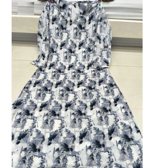 Generic Women's Cotton Blended Printed 3/4th Sleeve V Neck Kurti (Grey)