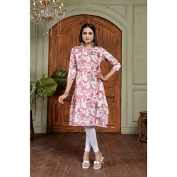 Generic Women's Cotton Blended Printed 3/4th Sleeve Collar Neck Kurti (Red)