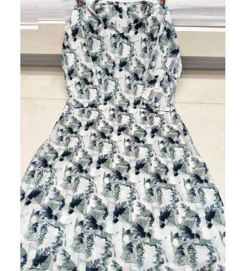 Generic Women's Cotton Blended Printed 3/4th Sleeve V Neck Kurti (Blue)