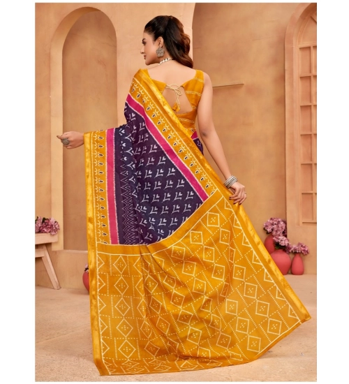 Generic Women's Cotton Printed Saree With Unstitched Blouse 5.5Mtr (Blue)