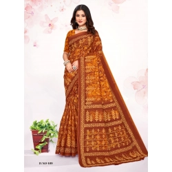 Generic Women's Cotton Printed Saree With Unstitched Blouse 5.5Mtr (Mustard)