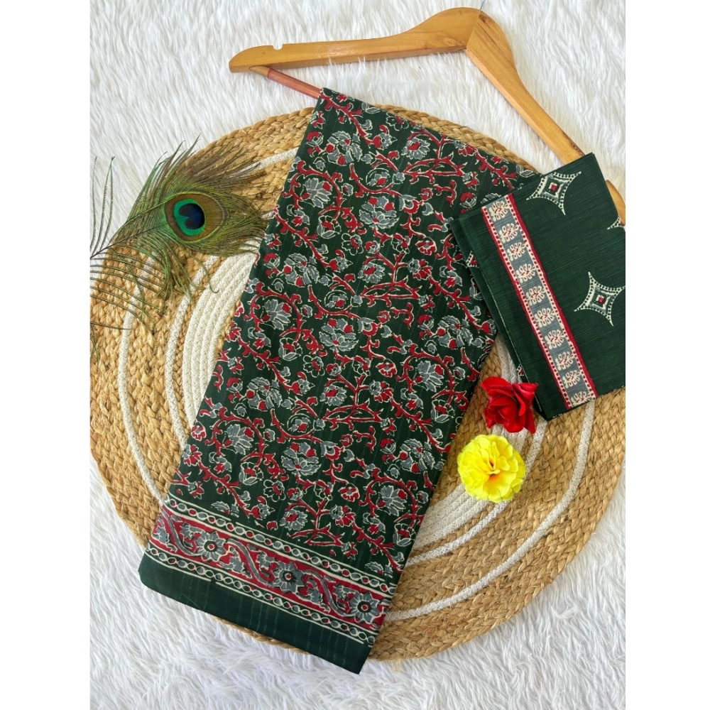 Generic Women's Cotton Printed Saree With Unstitched Blouse 5.5Mtr (Green) Generic Women's Cotton Printed Saree With Unstitched Blouse 5.5Mtr (Green)